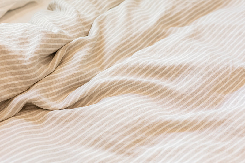 NEW ARRIVAL French Linen Quilt Cover - Natural Stripe (pre-order avail 28th Feb 2023)