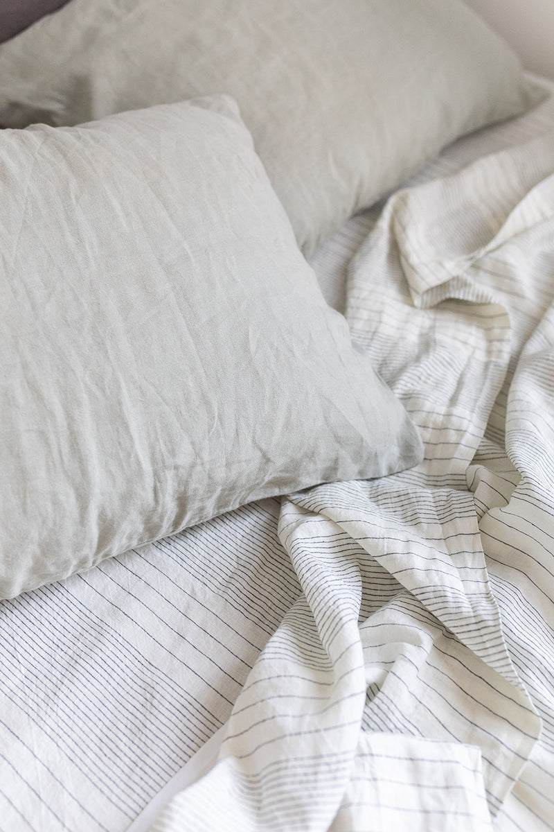 French Linen Fitted Sheet - Pinstripe