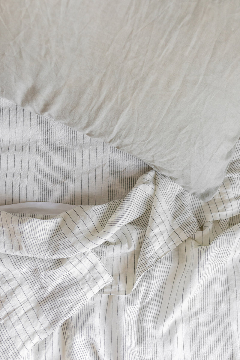 French Linen Standard Pillowcase Set - Pinstripe