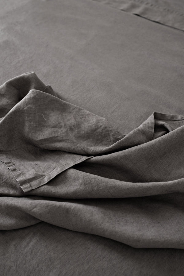French Linen Flat Sheet - Charcoal
